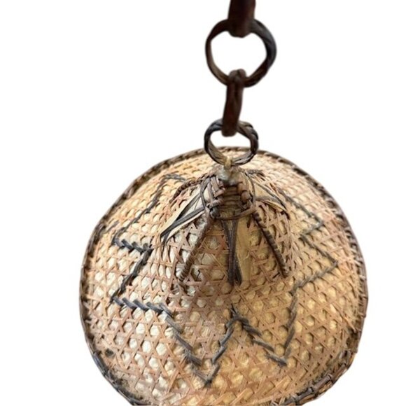 Vintage Capiz Shell Chandelier With Woven Bamboo Hat Design  Windchime - Picture 4 of 7